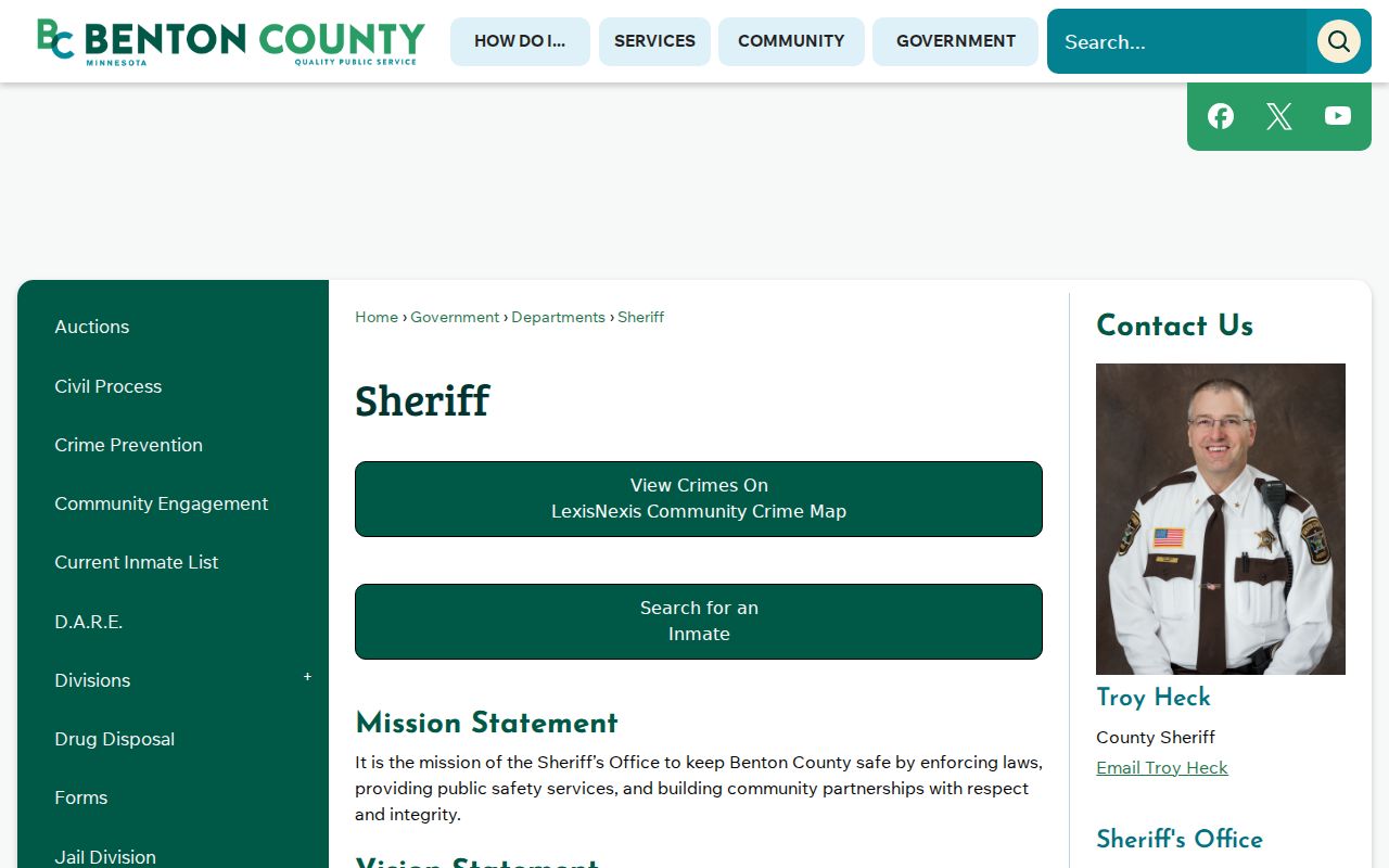 Benton County warrant records: Sheriff's Office contact block and legal process duties